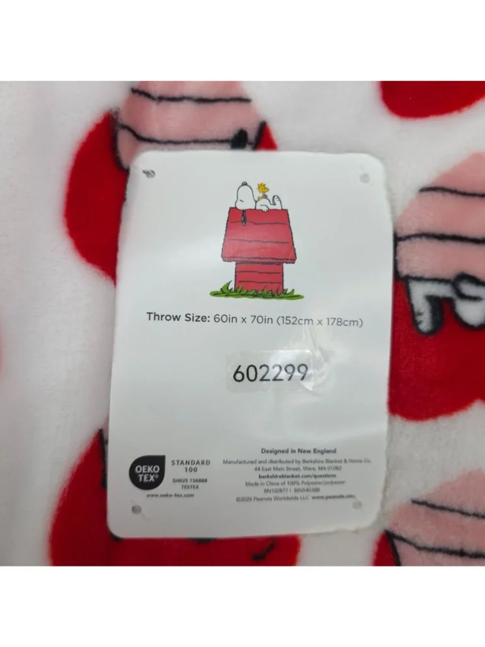 Peanuts Snoopy Heart Pattern Pet Plush Throw Blanket Extra Long 60x70 Berkshire